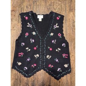 Vintage Jenny cottage core floral knit sweater vest size M
